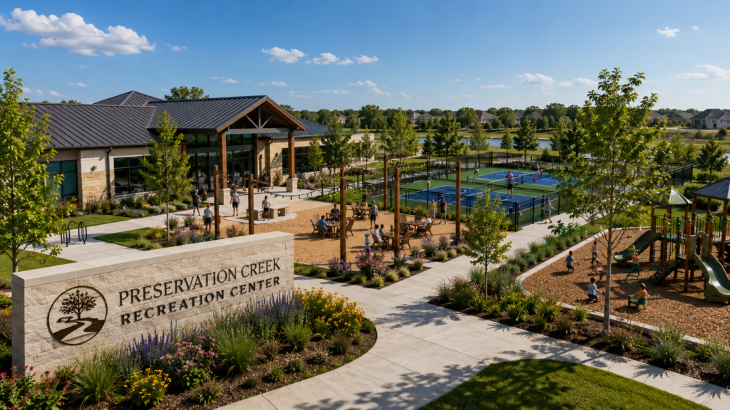 Illustration of planned recreation improvements at Preservation Creek in Alvin, Texas