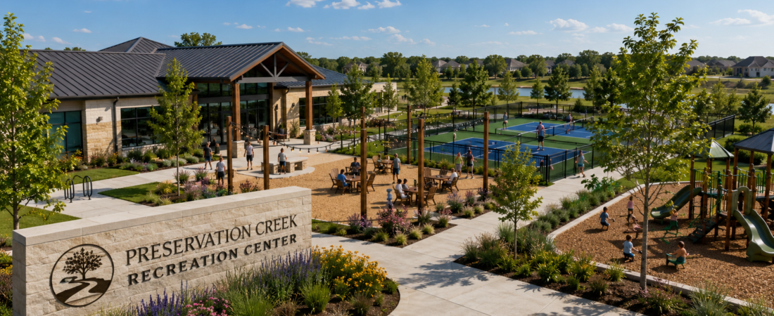 Preservation Creek Recreation Center – Alvin, Texas Illustration of planned recreation improvements at Preservation Creek in Alvin, Texas