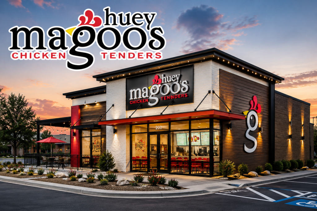 Huey Magoo’s Chicken Tenders restaurant exterior illustration