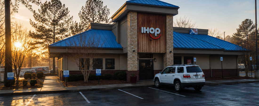 Illustration of IHOP with a rising morning sun