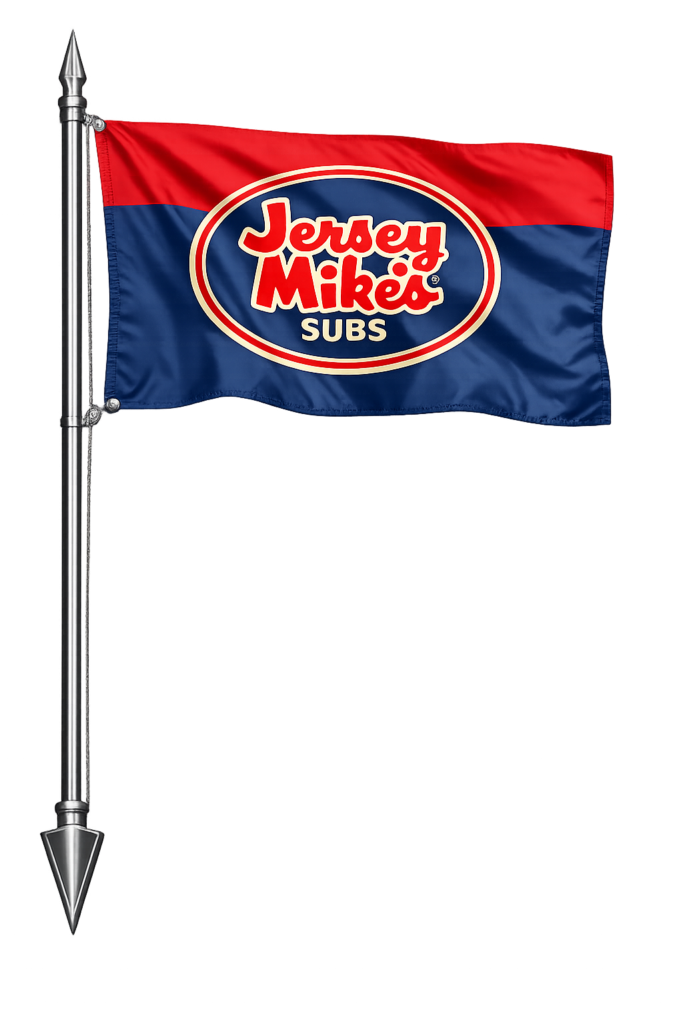 Editorial illustration of a modern Jersey Mike's Subs Flag