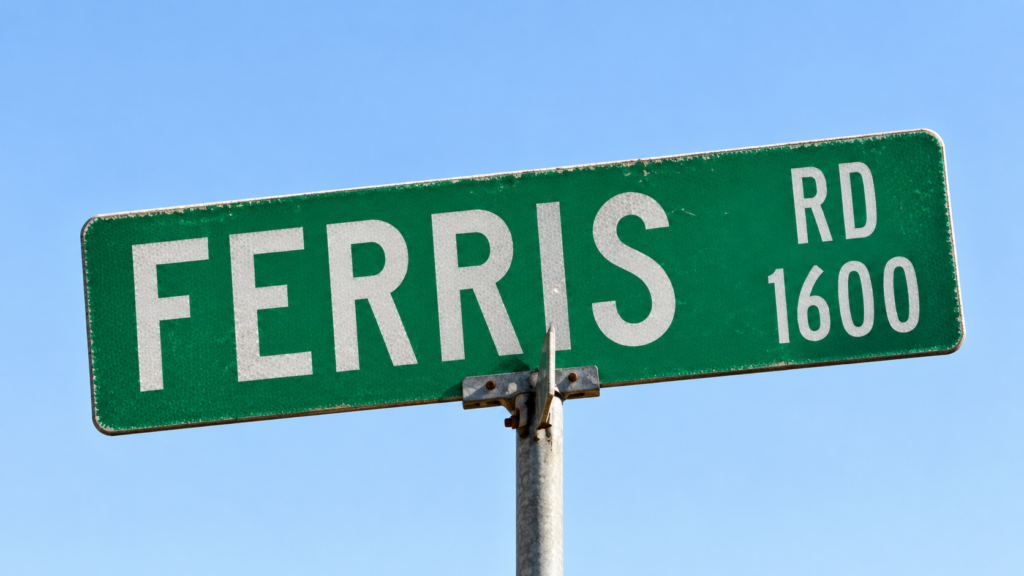 AI-generated recreation of the Ferris Road 1600-block street sign