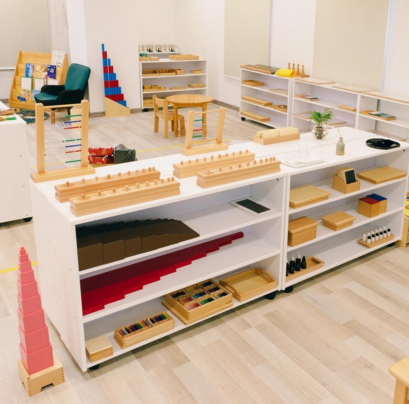 Montessori Learning Activities Illustration Illustration of children participating in Montessori-style hands-on learning activities