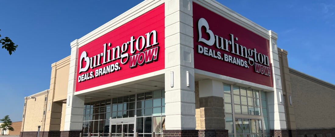 Existing Burlington store exterior with red signage and glass entrance