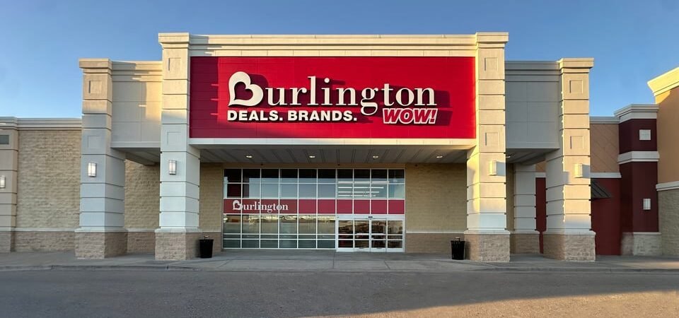 Burlington storefront with red signage above the entrance.