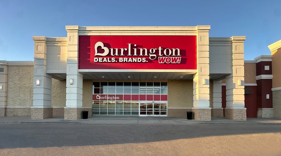 Burlington storefront with red signage above the entrance.