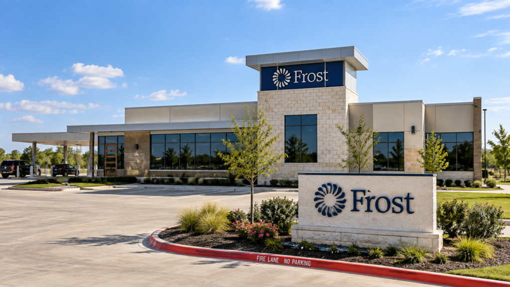 Frost Bank Waxahachie financial center visualization based on submitted architectural elevations