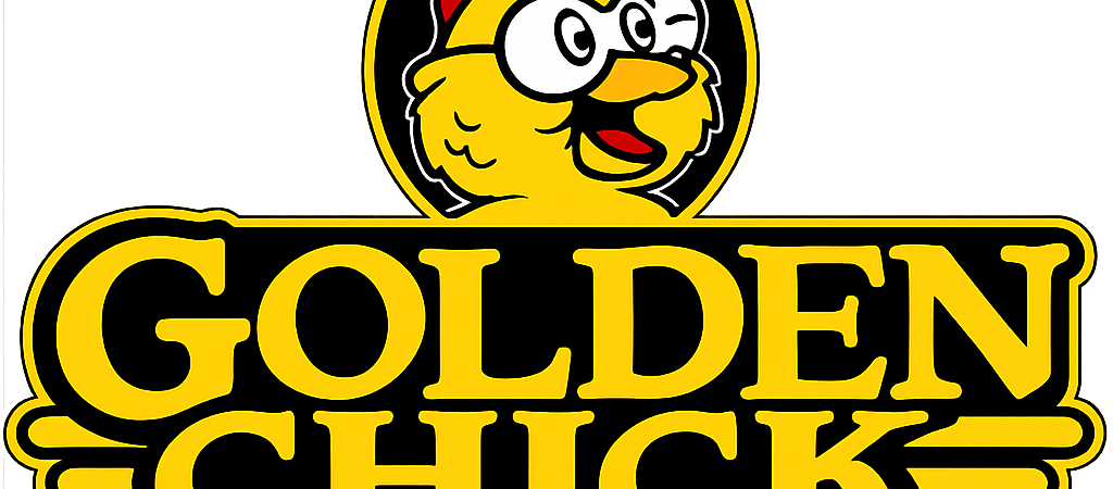 Golden Chick logo with yellow lettering and chicken mascot.