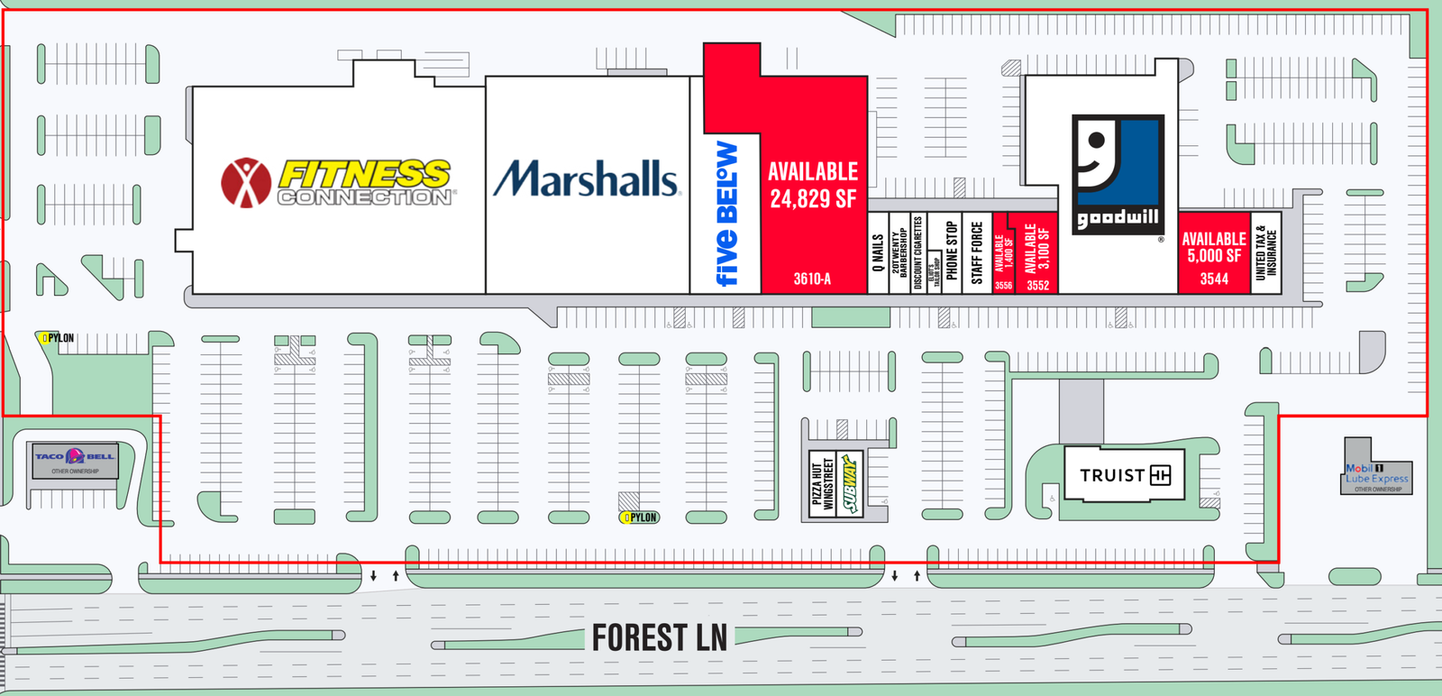Park Forest Southwest Shopping Center site plan Leasing plan for Park Forest Southwest, where Harbor Freight plans a store; its space is not labeled