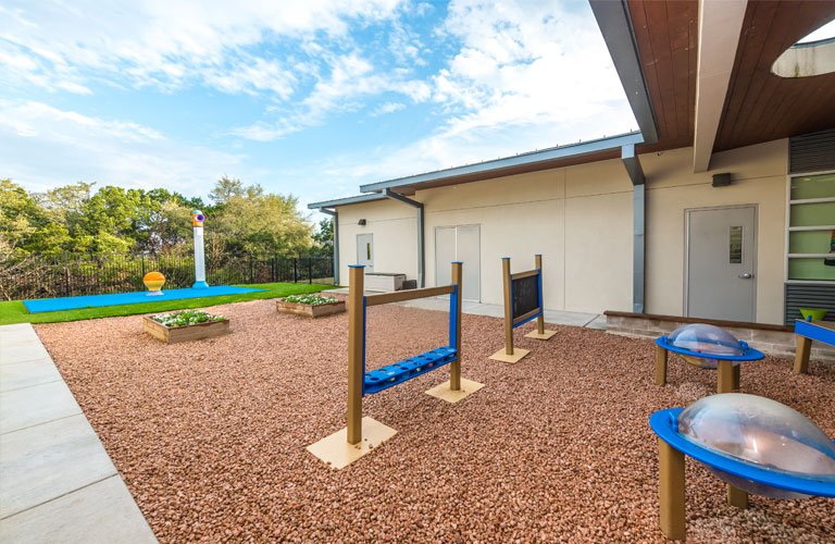 The PREP School Outdoor Learning Area Outdoor learning area at a PREP School with activity stations and raised garden beds
