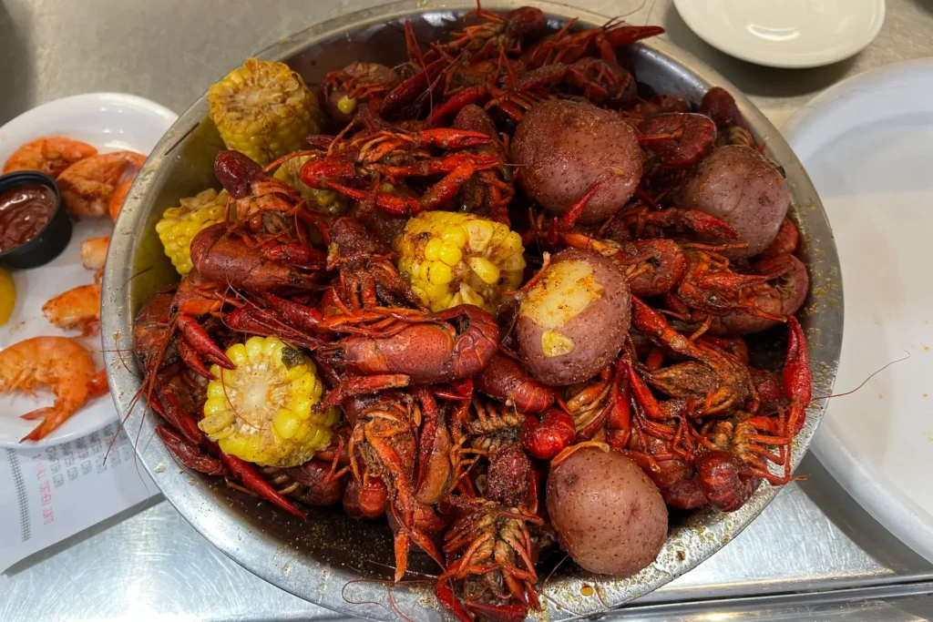 Seasoned crawfish with corn and red potatoes at Pier 36.