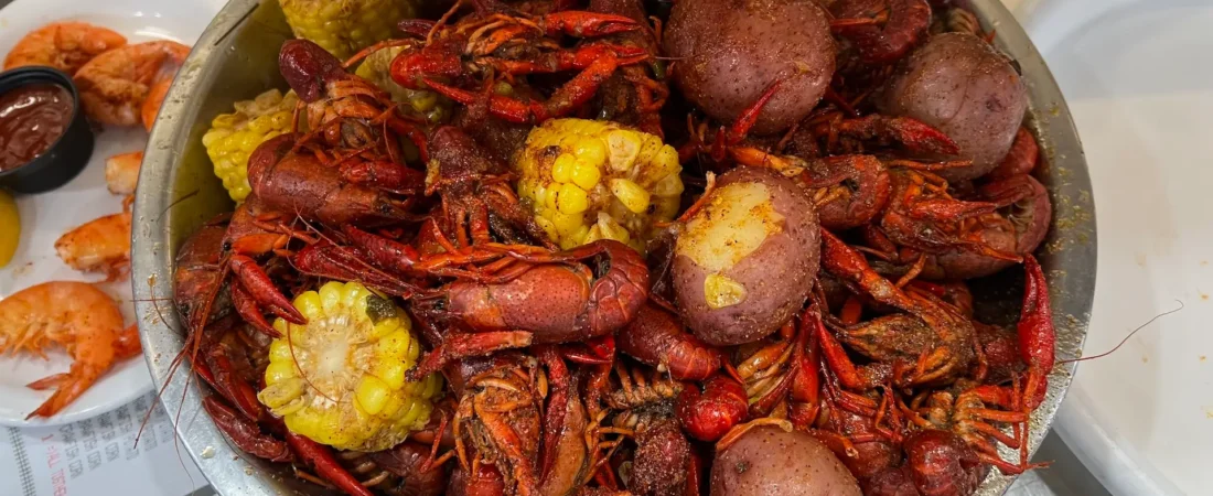 Seasoned crawfish with corn and red potatoes at Pier 36.
