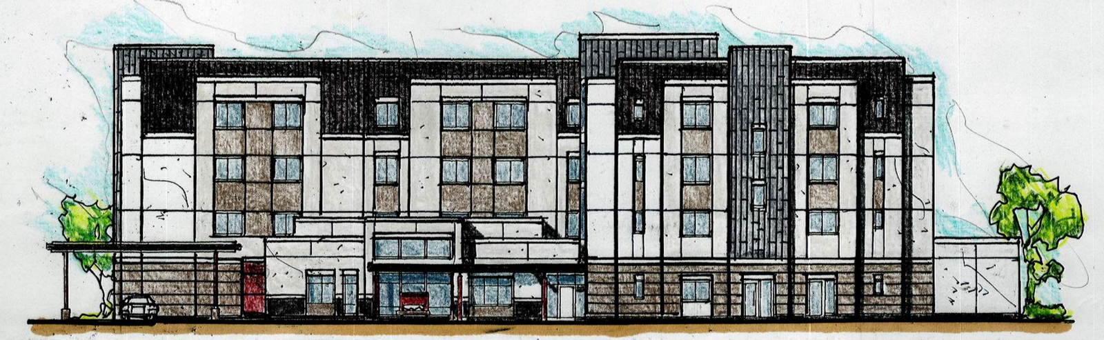 Residence Inn Hutto Elevation Side elevation illustration of the planned Residence Inn Hutto hotel