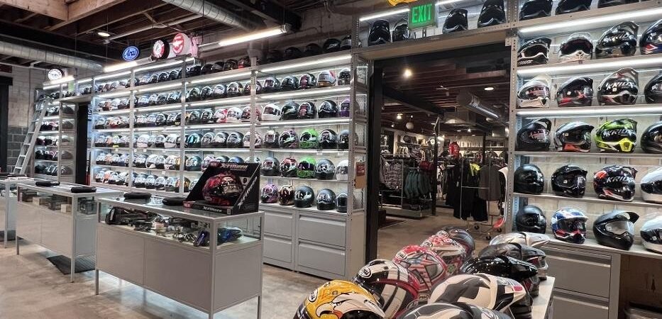 Helmet displays inside an existing RevZilla showroom Helmet displays inside an existing RevZilla showroom