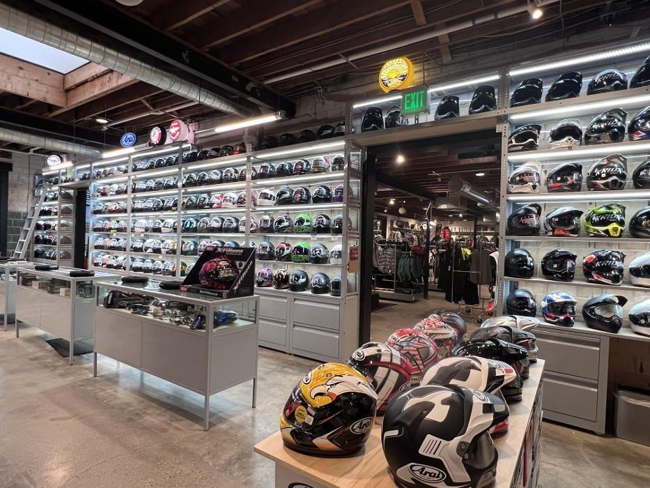 Helmet displays inside an existing RevZilla showroom