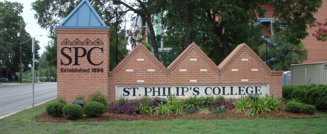 St. Philip's College entrance sign on the East Side campus in San Antonio