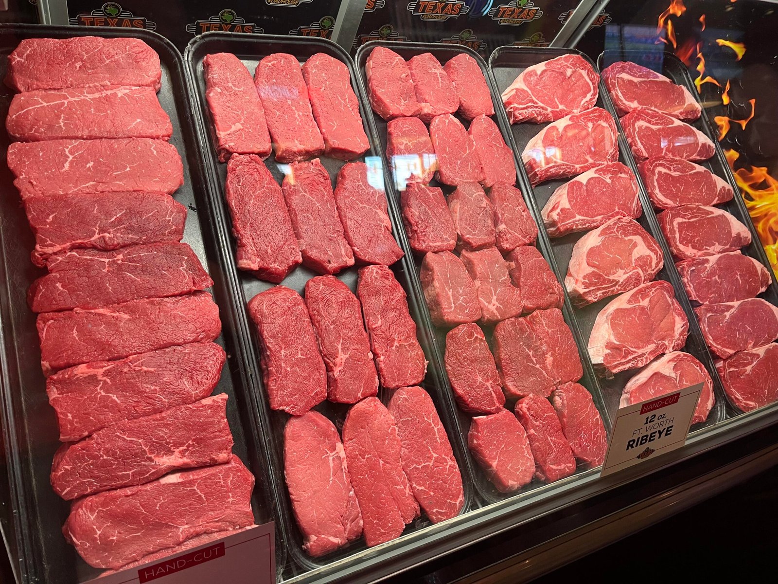 Selection of hand-cut steaks at Texas Roadhouse