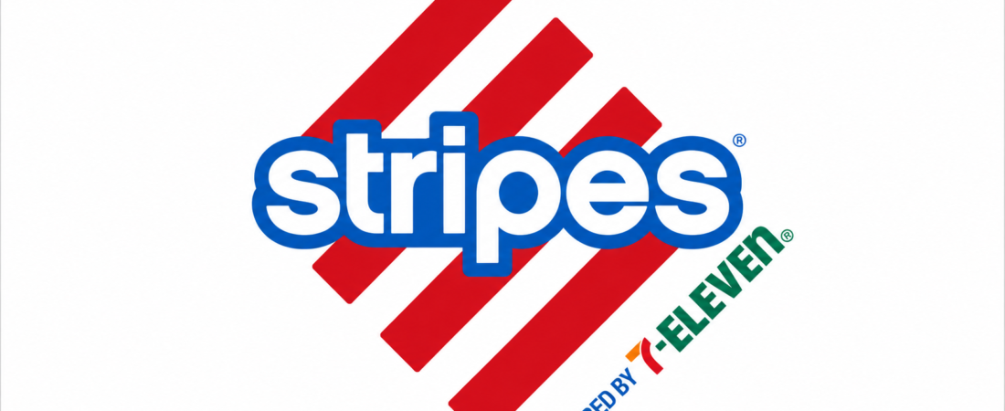 Stripes Powered by 7 Eleven Logo Stripes logo with Powered by 7-Eleven branding.