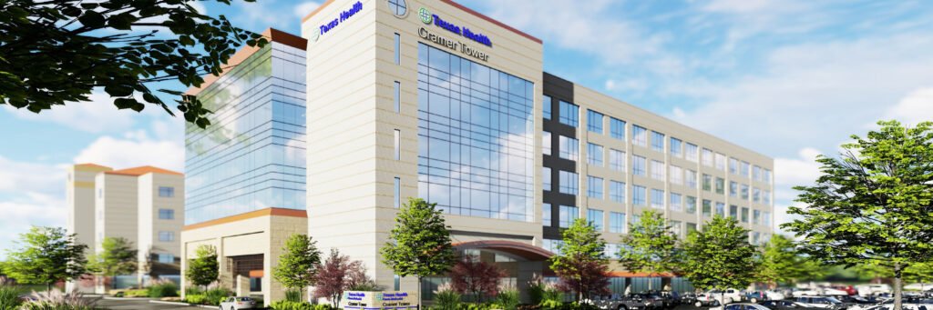 Cramer Tower rendering at Texas Health Southwest in Fort Worth showing the proposed hospital exterior