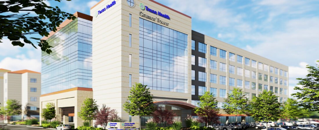 Cramer Tower rendering at Texas Health Southwest in Fort Worth showing the proposed hospital exterior