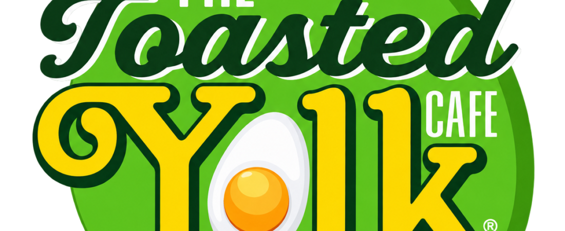 The Toasted Yolk Cafe logo The Toasted Yolk Cafe green and yellow logo