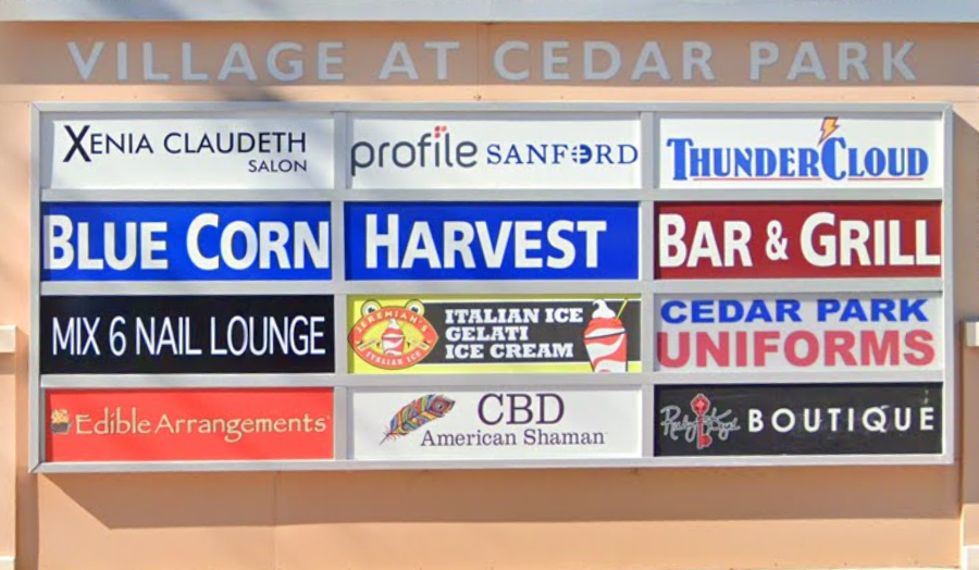Village at cedar park monument sign.  Location where Urban birds is coming soon to.