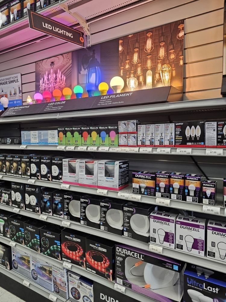 Lighting displays inside a representative store for the Batteries Plus Amarillo story
