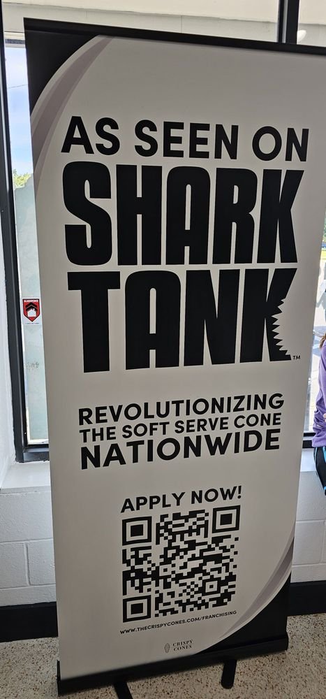 cirspyconesharktank Crispy Cones Shark Tank display highlighting the dessert brand's television appearance