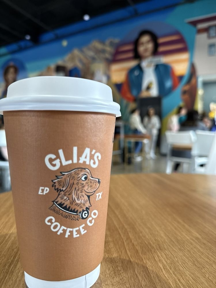 Glia's Coffee El Paso branded cup at an existing cafe