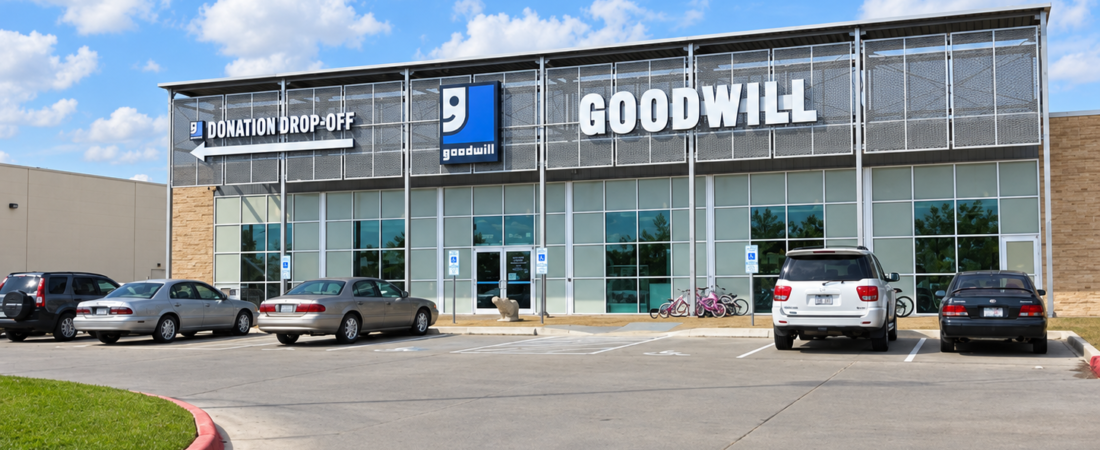 goodwillexterior AI-enhanced exterior photograph of an existing Goodwill store