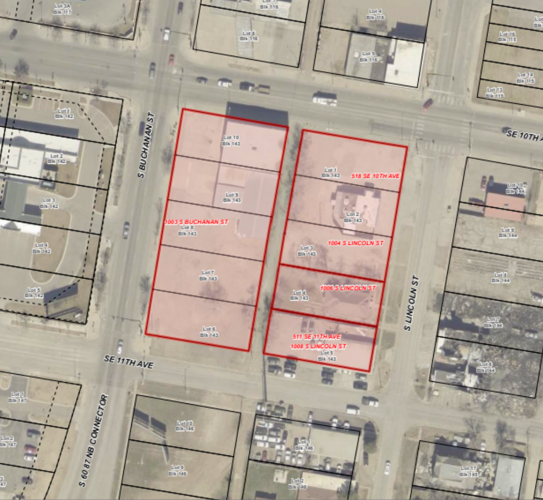 hamptoninnamarillolocation Hampton Inn & Suites project property outlined in red in downtown Amarillo