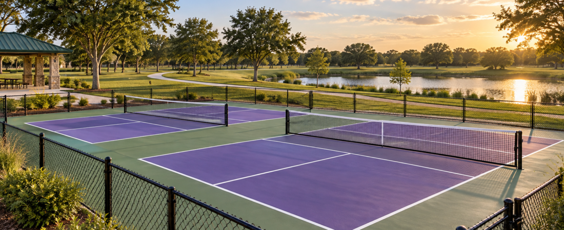 AI-generated concept of two pickleball courts near a pond, inspired by the earlier Mathews park plan