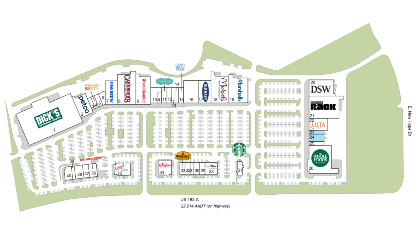 J.Crew Factory Cedar Park planned space shown as Unit 23 on The Parke leasing site plan