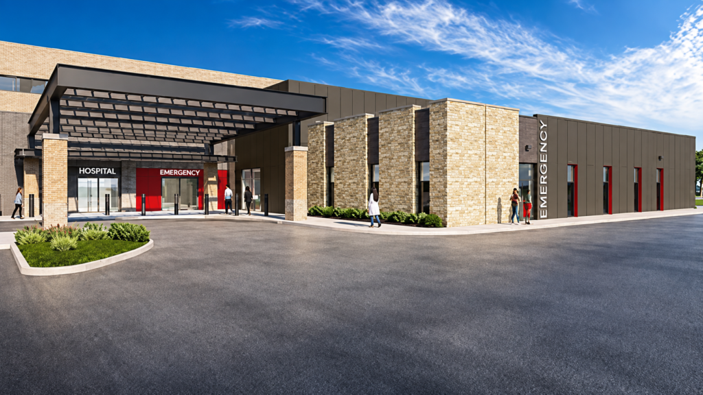 AI-enhanced rendering of the Texas Health Kaufman emergency expansion