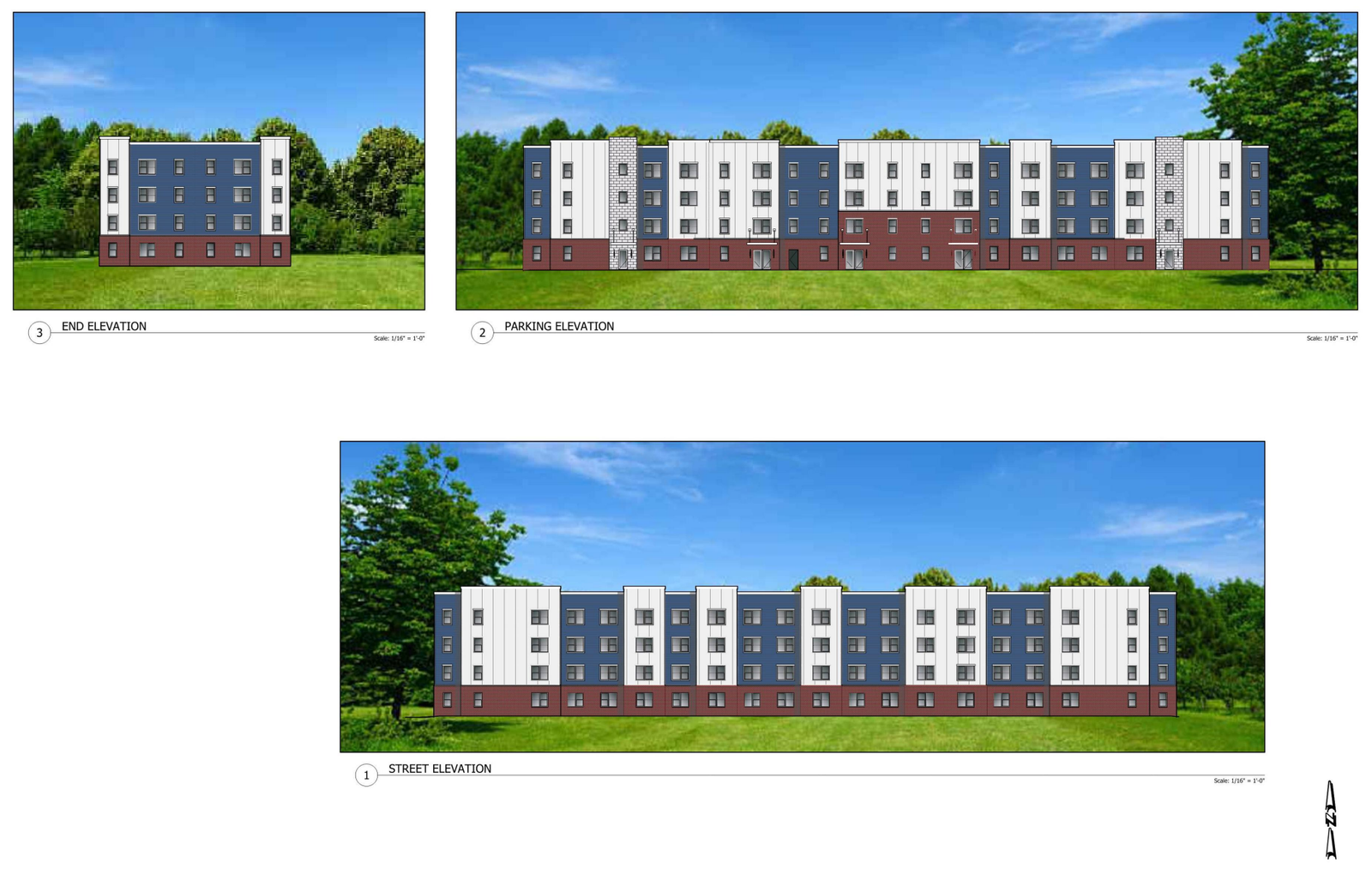 maplelofts Official concept elevations of Maple Lofts Grand Prairie showing the proposed four-story apartment building