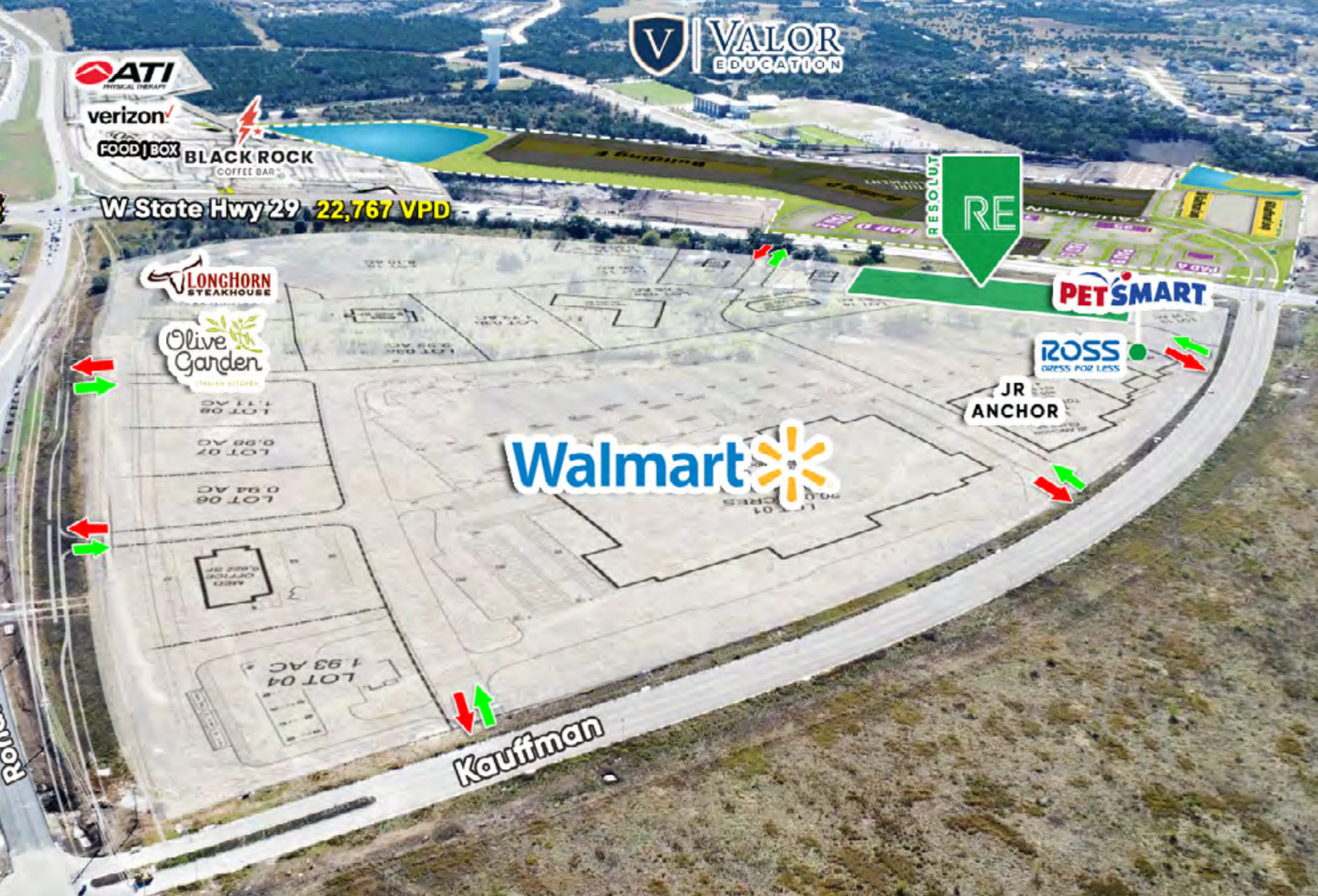 santaricaace Marketing site plan showing Walmart in Liberty Hill and surrounding retail pads