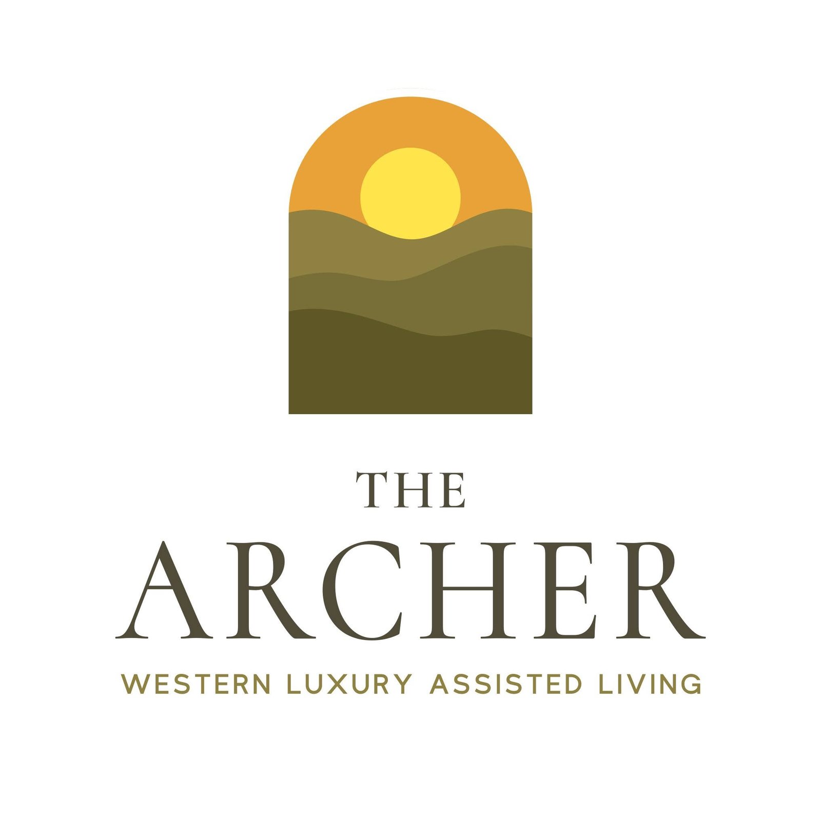 the archer weatherford The Archer Assisted Living branding with a sunset-and-hills emblem and Western Luxury tagline