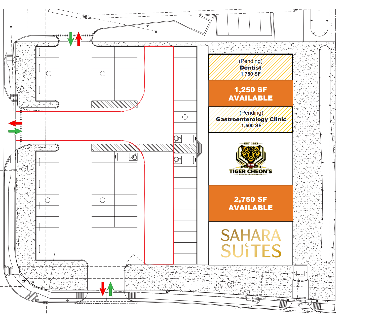 Shops at Grand Mission site plan showing Tiger Cheon’s World Taekwondo in Richmond