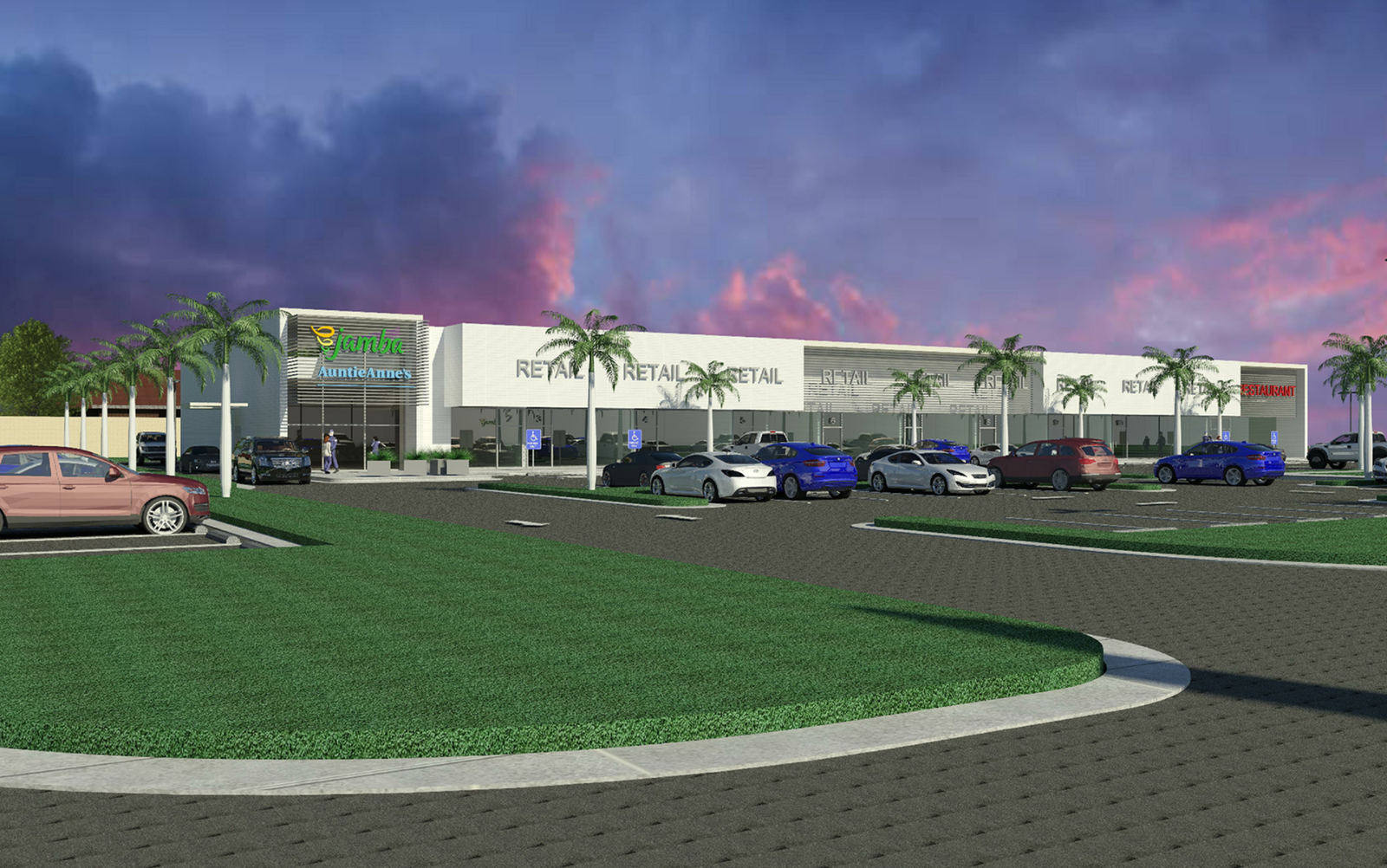 trimaniplaza Jamba Harlingen developer rendering showing Jamba and Auntie Anne’s together at Trimani Plaza