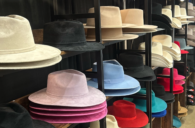 Wild Knox Fort Worth custom hats displayed at the local hat bar