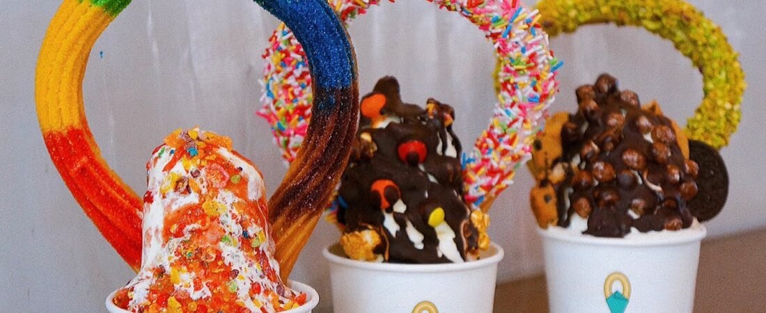 Twist & Buckle Churro Desserts Colorful Twist & Buckle churros served with soft-serve desserts