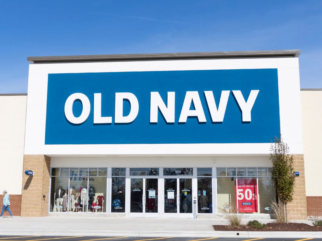 Old Navy retail storefront with a large blue sign
